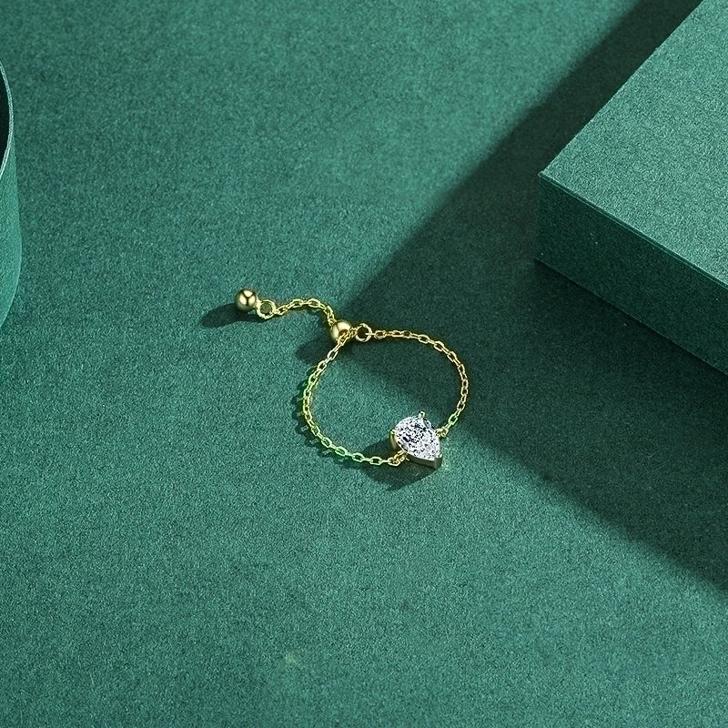 925 Sterling Silver Zircon Charm Ring Water Droplets