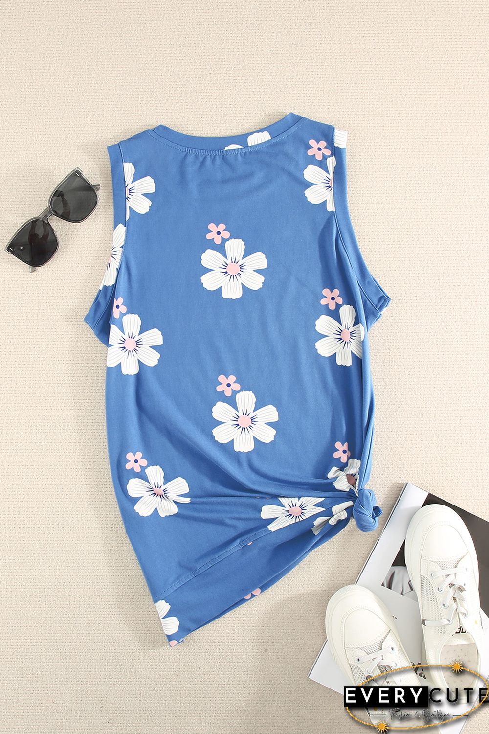 Sky Blue Crew Neck Tank Top
