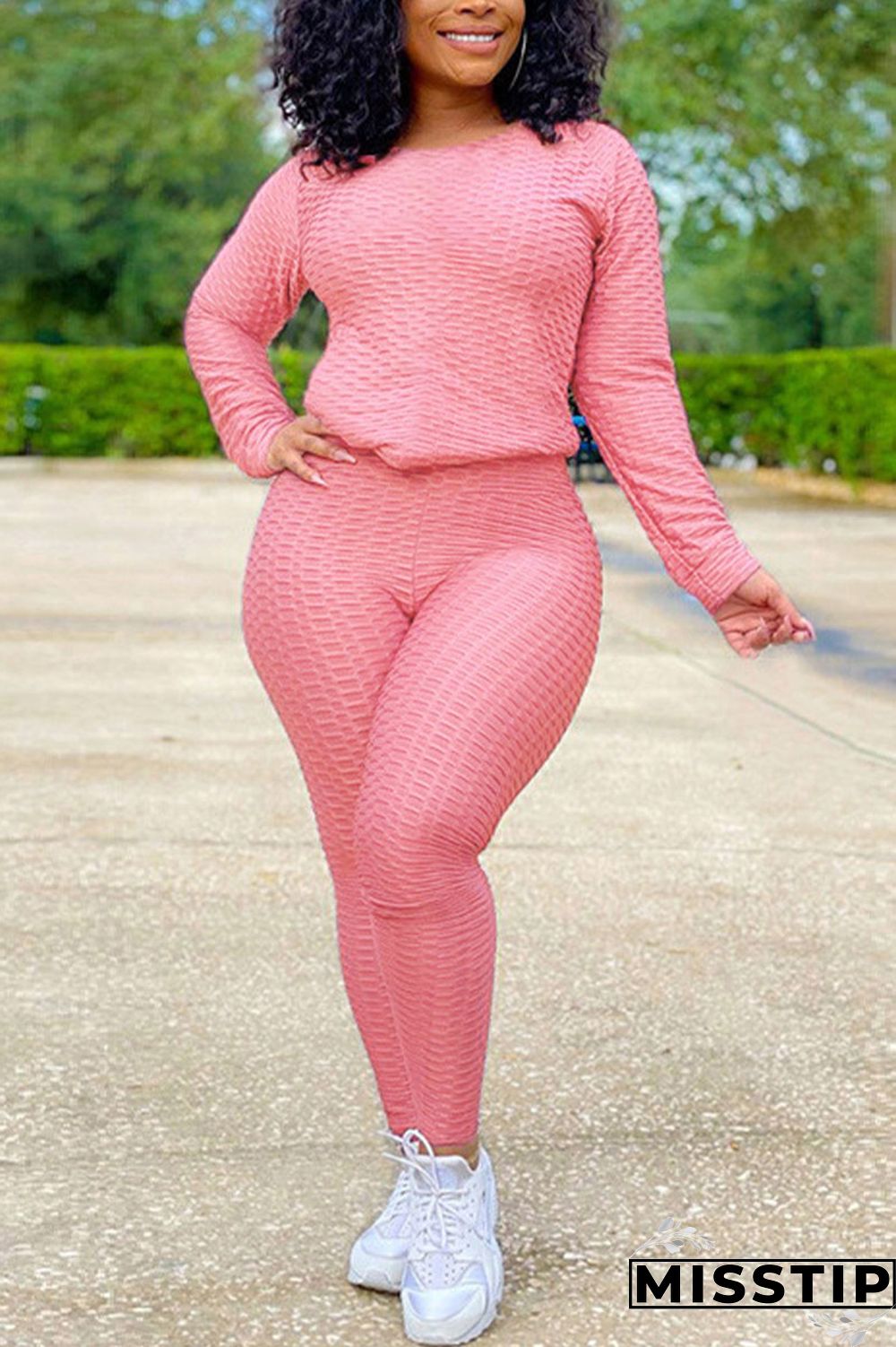 Orange Casual Solid O Neck Long Sleeve Two Pieces