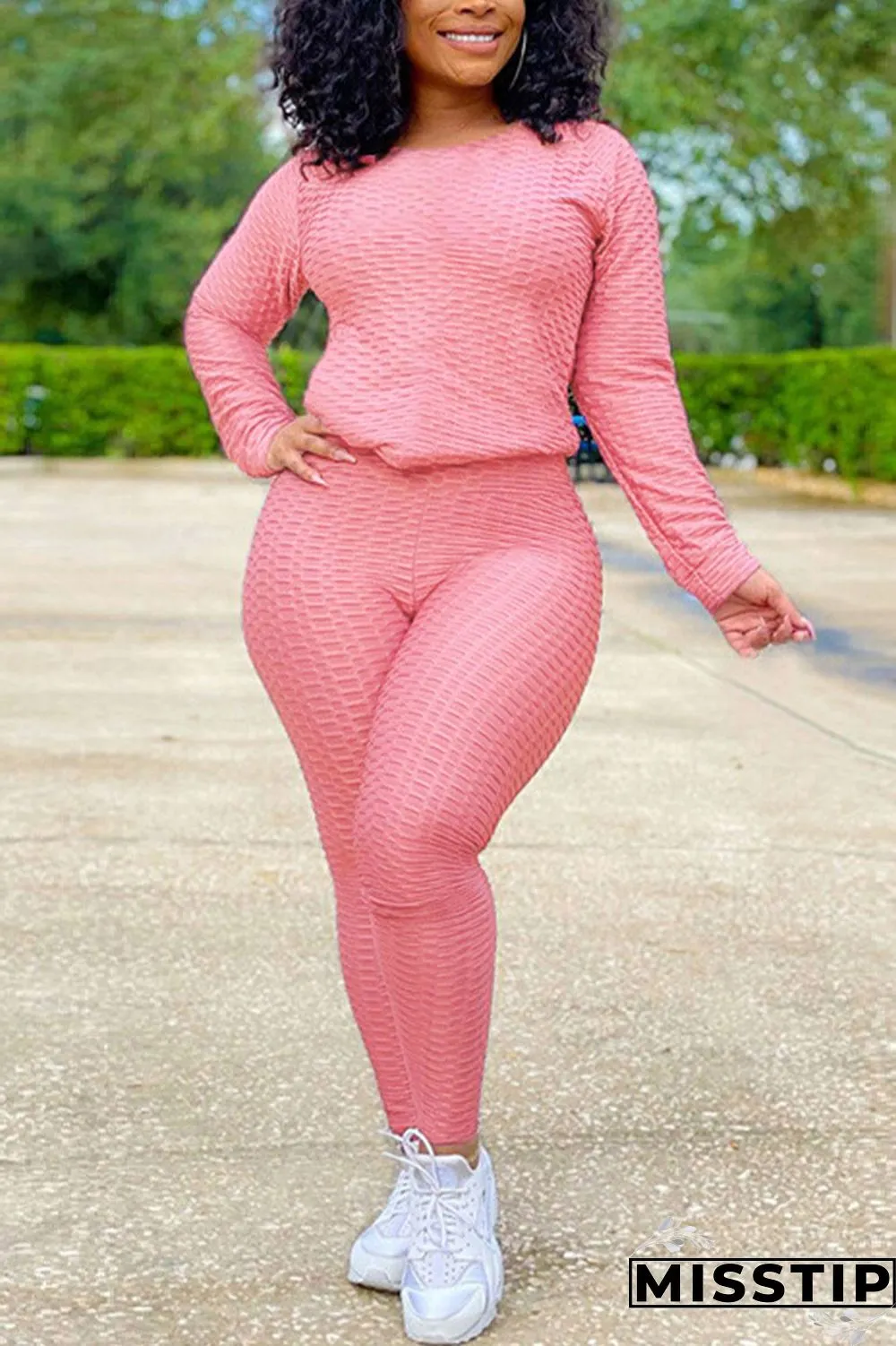 Orange Casual Solid O Neck Long Sleeve Two Pieces