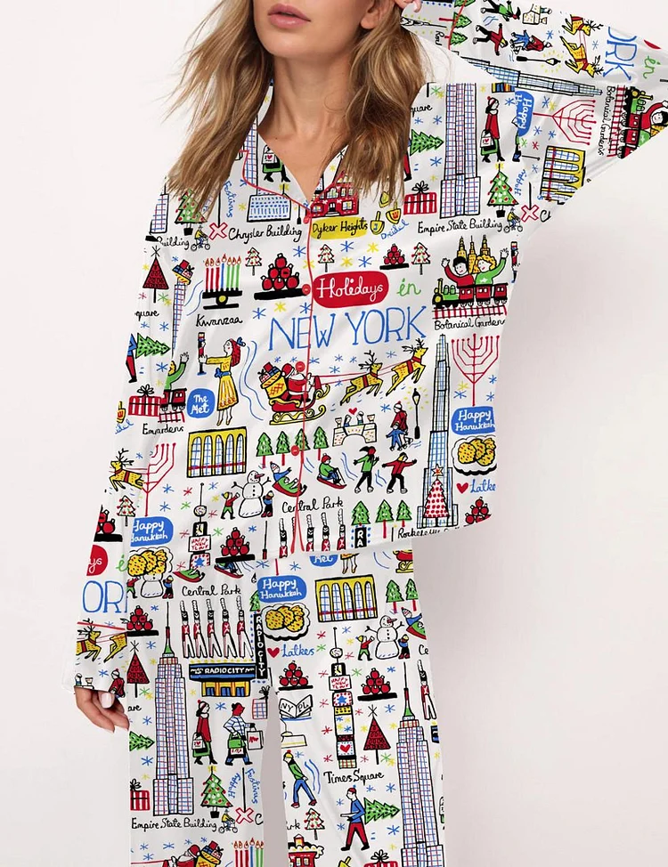 Christmas Holidays In New York Satin Pajama Set For Women