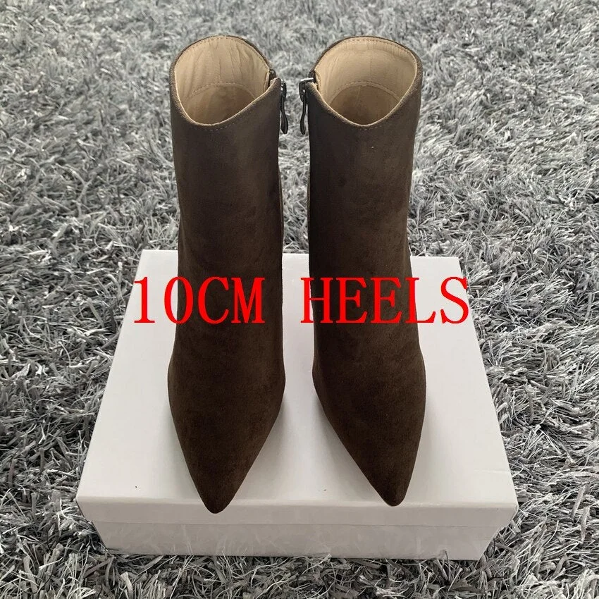Brand Fashion Women Ankle Boots Zip Pointed Toe Footwear 10CM High Heels Female Boots Party Shoes Women 2020 New Winter