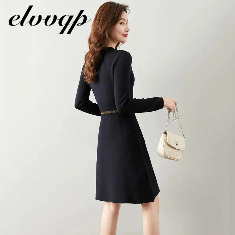 Knitted Long Sleeve Dress Women 2020 Slim Bodycon Autumn Korean Elegant Fall Winter Button O Neck Sweater Midi Ribbed Dress