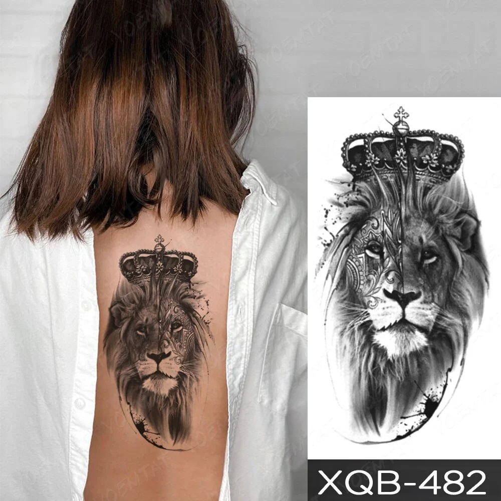 Sdrawing Temporary Tattoo Sticker Old School Lion Wolf Flash Tatto Triangle Geometry Body Art Arm Fake Tatoo Men Women