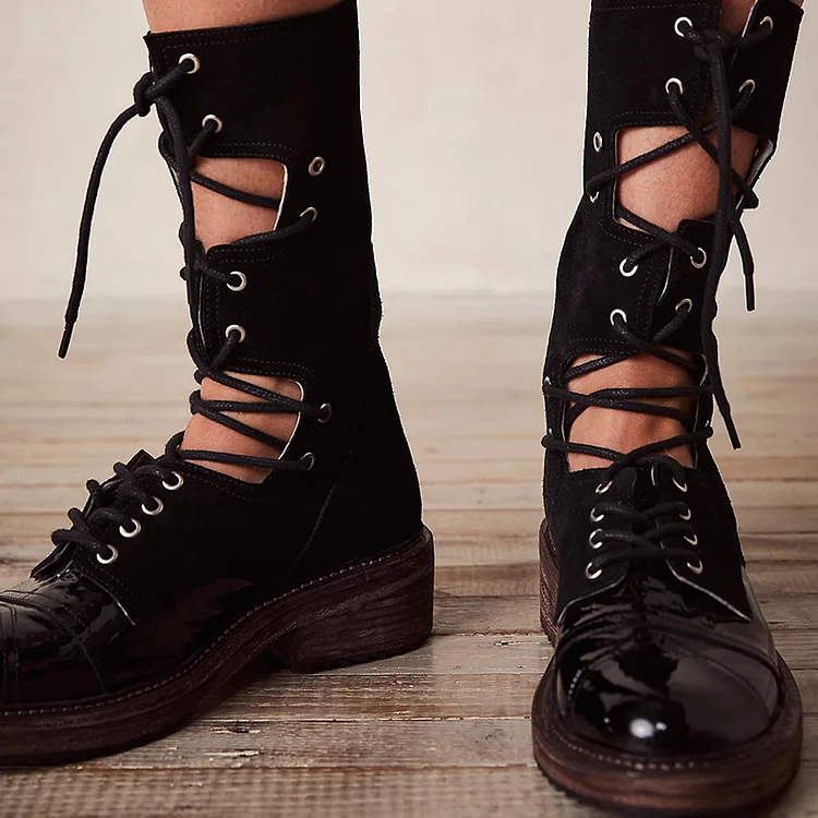 Black Lace Up Loafer Shoes Vintage Block Heel Round Toe Pumps |FSJ Shoes
