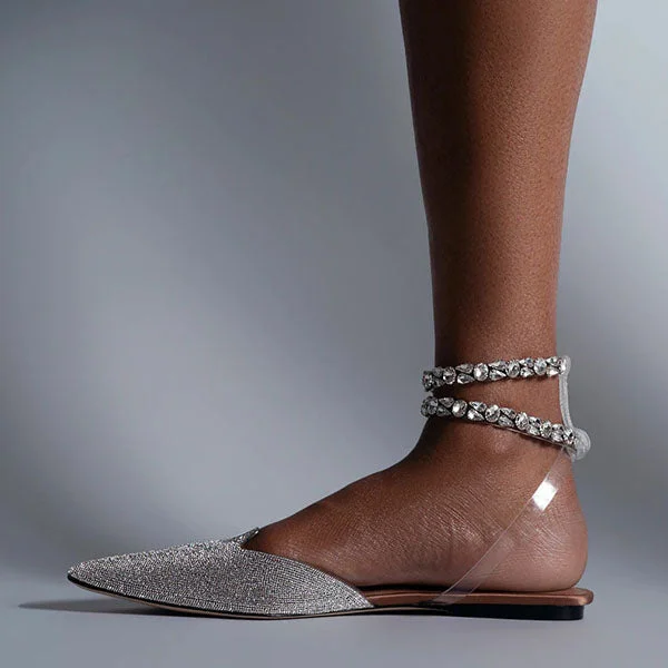 Patent Leather Pointed Toe Adjustable Ankle Strap Flats