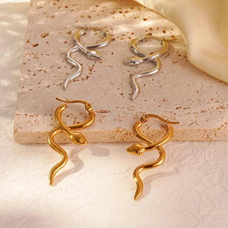 1 Pair IG Style Snake 304 Stainless Steel Earrings
