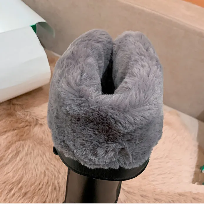 Korea Simple Zipper Artificial plush Heels Martin Boots Shoes