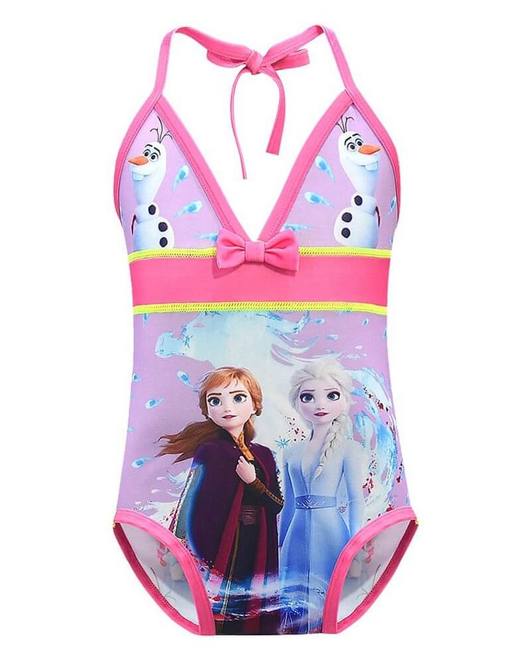 Girls Frozen 2 Printed Halter One Piece Swimsuit-Mayoulove