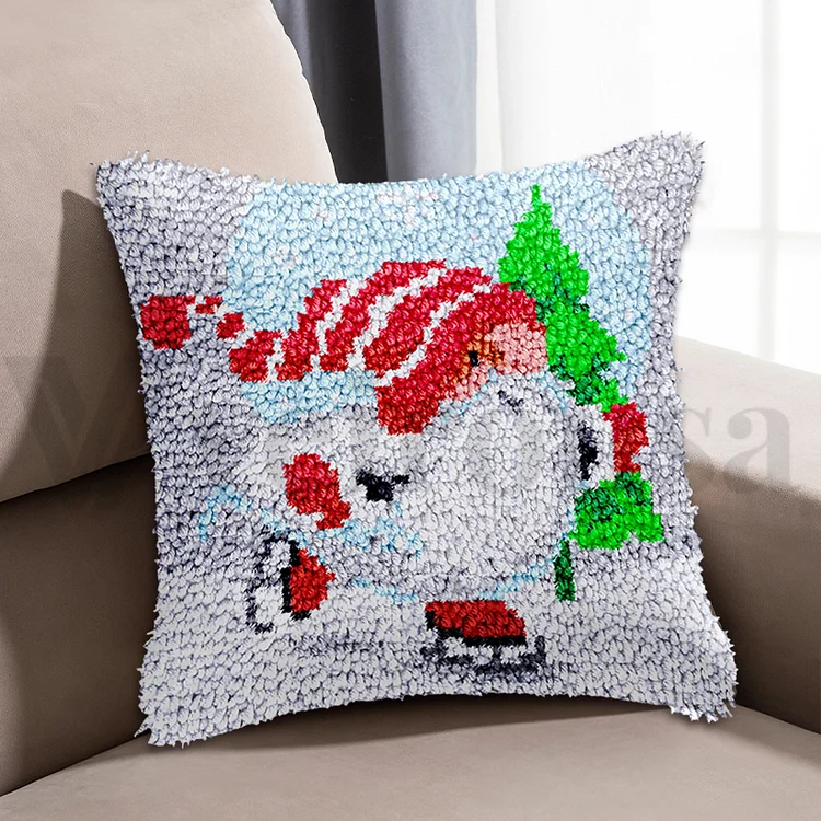 Ice-skating Christmas Gnomes Pillowcase Latch Hook Kits for Beginners Ventyled