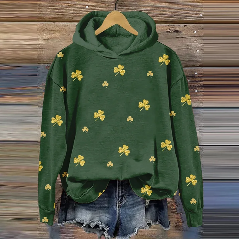 Women's St. Patrick's Day Shamrock Print Casual Hoodie