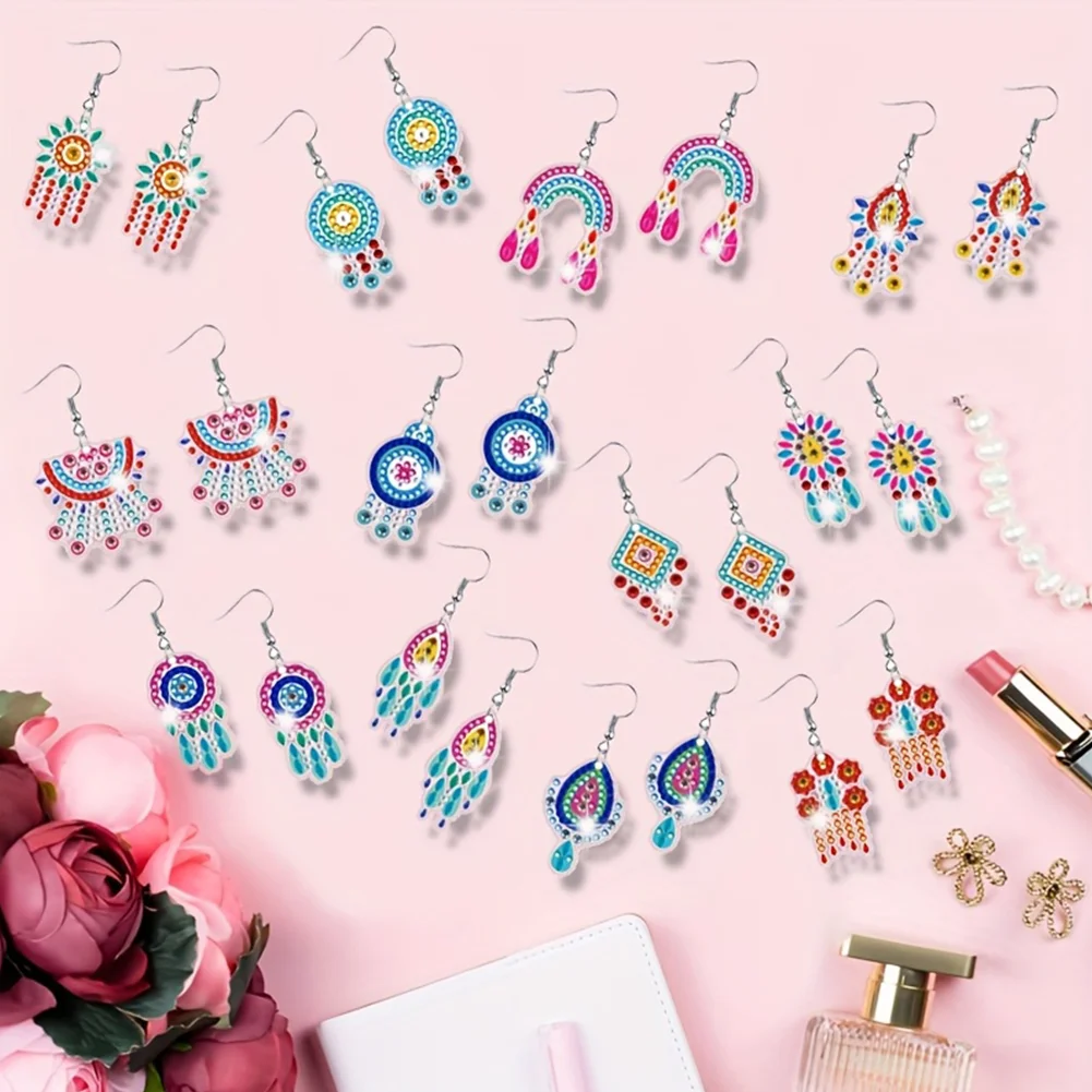 12 Pairs Diamond Painting Earrings DIY Diamond Art Earrings for Adults (B)