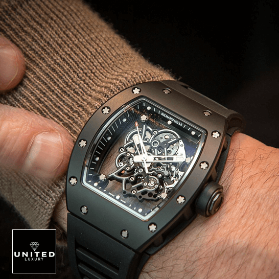 Richard Mille RM055 Skeleton Black Replica on the wrist