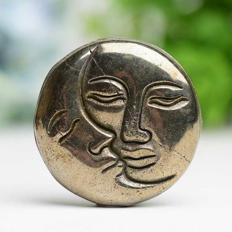 Pyrite Sun&Moon Face Crystal Carving