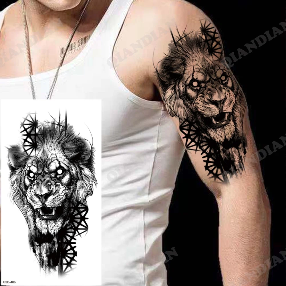 Sdrawing New Waterproof Temporary Tattoo Sticker Forest Lion King Tiger Skull Flash Man Wolf Dragon Body Art Arm Fake Tattoos Women
