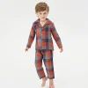 Boys and Girls Casual Plaid Long-sleeved Trousers Two-piece Pajamas