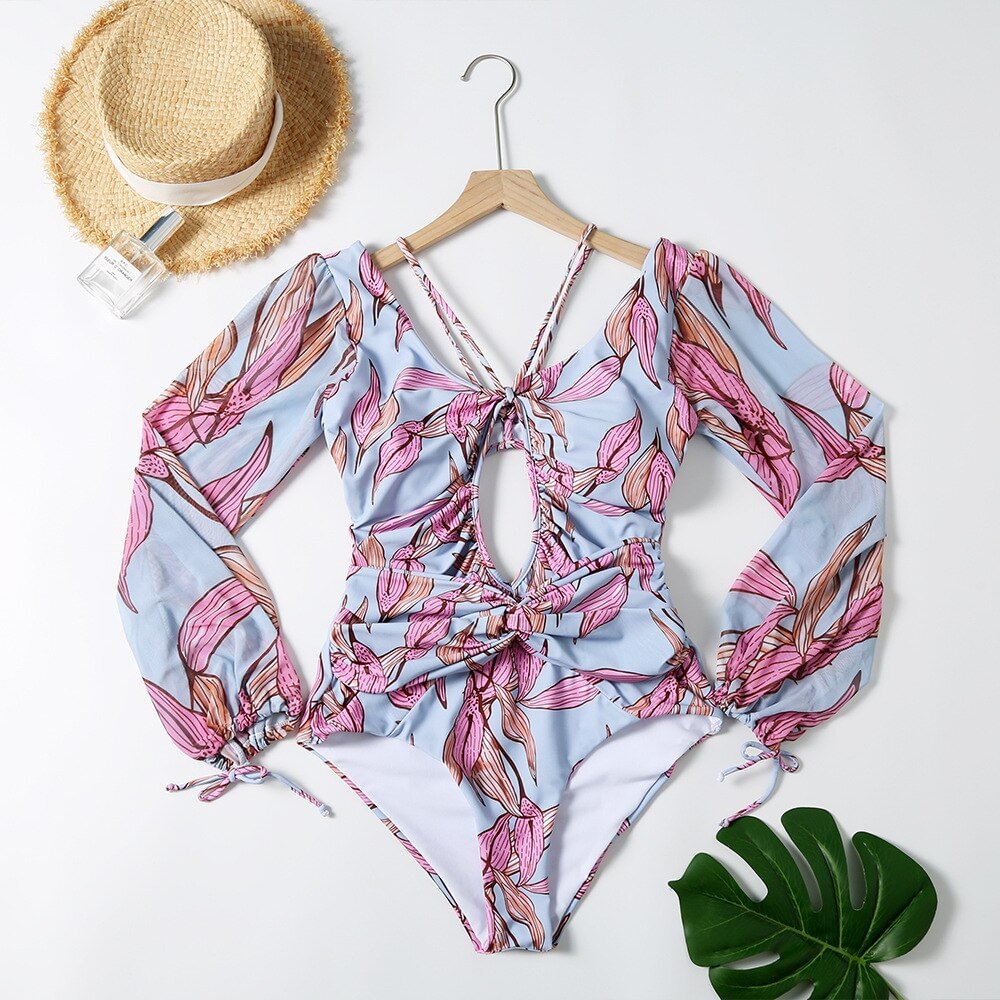 Long Sleeve Swimwear Women 2021 New Printed One Piece Swimsuit Female Plus Size Swimwear Monokini Bathing Suit Summer Beach Wear