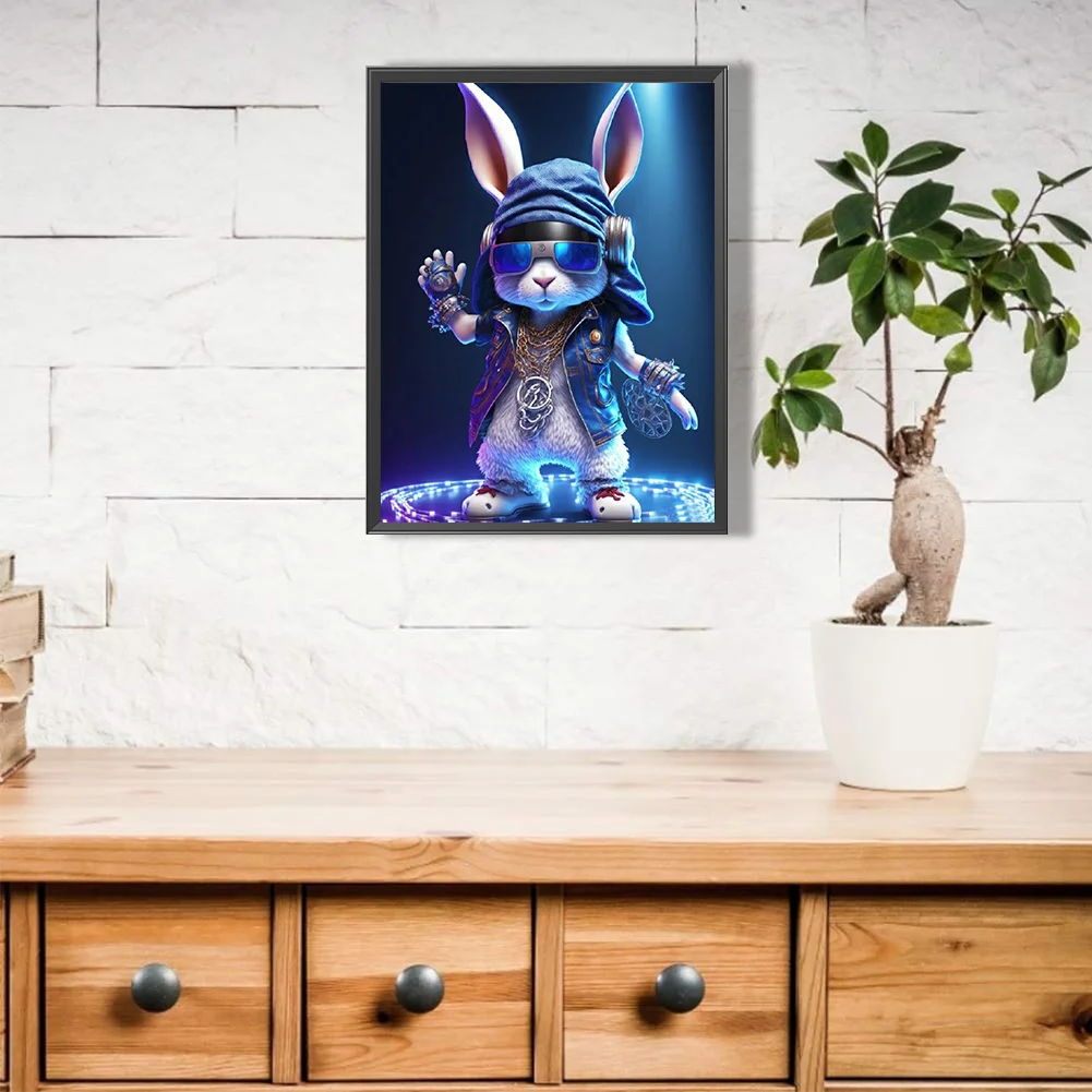 Full Round Diamond Painting 30*40cm - Rock Animal Rabbit On Stage