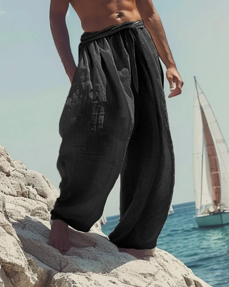 Men's Romantic Vacation Oversized Plain Linen Pants
