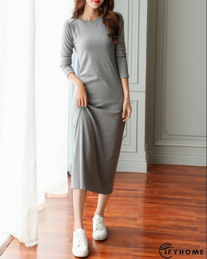 Casual Plain Crew Neck Loose Long sleeve Dress | IFYHOME