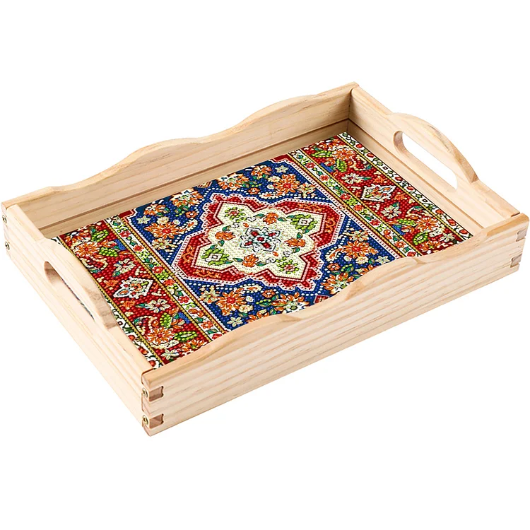 Wooden Retro Pattern 5D DIY Diamond Painting Serving Tray with Handle Home Decor gbfke