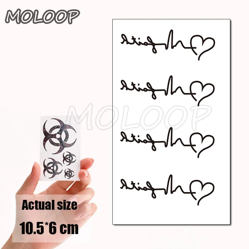 Water Transfer Tattoo Heart-shaped Lifeline Tattoo Body Art Waterproof Temporary Fake Flash Tattoo for Man Woman Kid 10.5*6cm