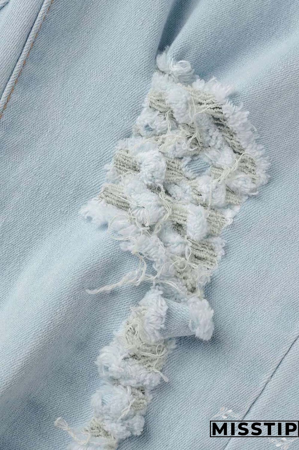 Blue Casual Solid Ripped Patchwork High Waist Regular Denim Jeans