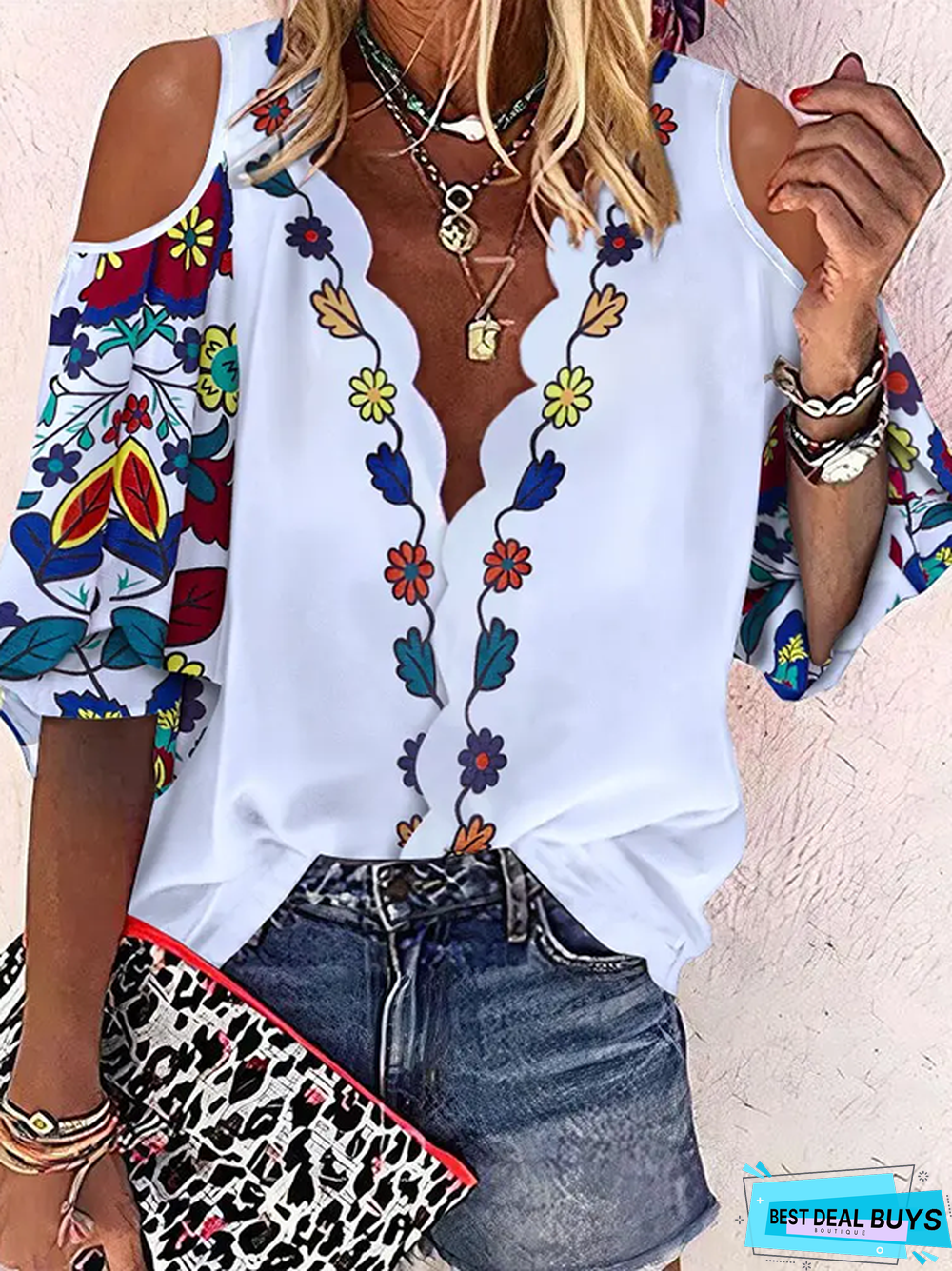 Half sleeve V Neck Floral Tops