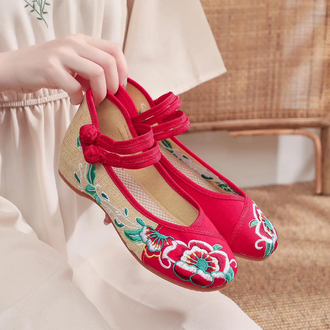 Zingj Zingj Tendon Bottom Soft Sole Embroidered Cloth Shoes Spring And Autumn Style Round Head Low Heel Shallow Mouth Canvas Shoes Women's Single Shoes