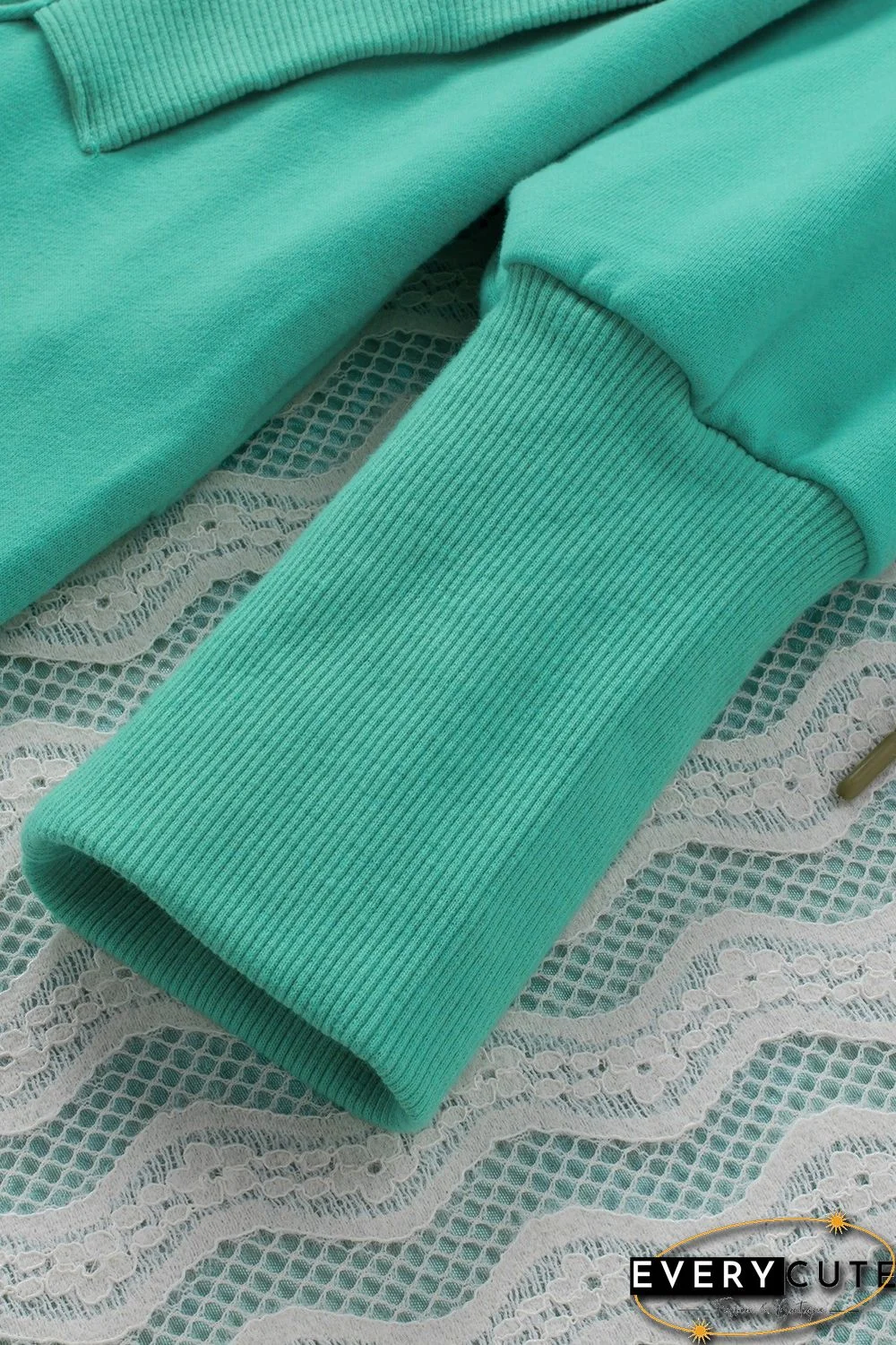 Turquoise Batwing Sleeve Pocketed Henley Hoodie