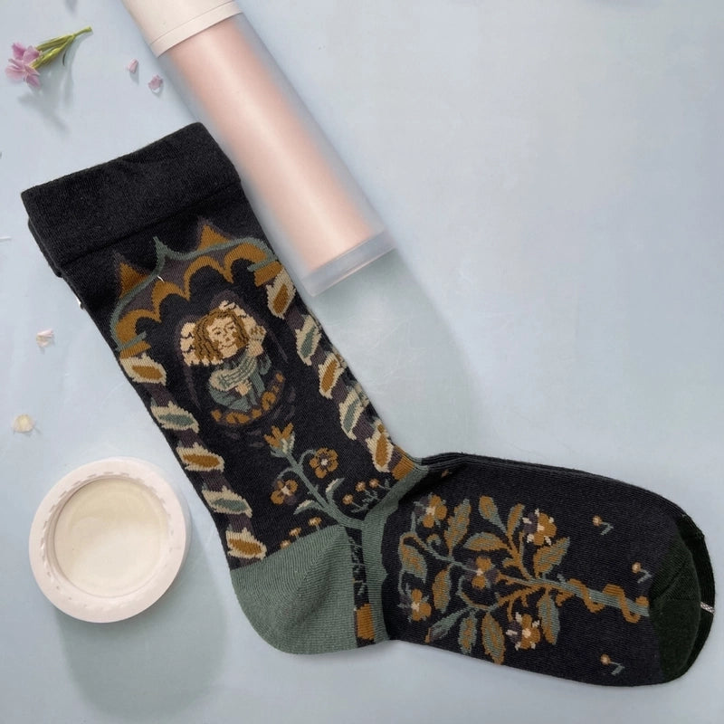 Women’s Minimalist Human Houndstooth Cotton Crew Socks A Pair