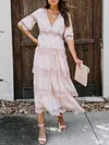 Gauze Split-Joint Short Sleeves Midi Dress