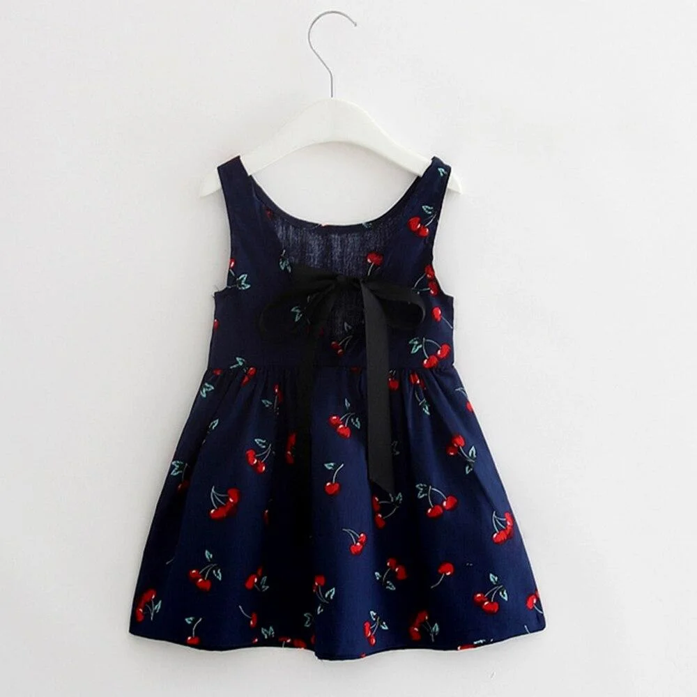 Kids Dress Summer Girl Flower Print Bowknot Back Straps Princess Dress Children Sleeveless Cotton Dresses Baby Girls Clothes