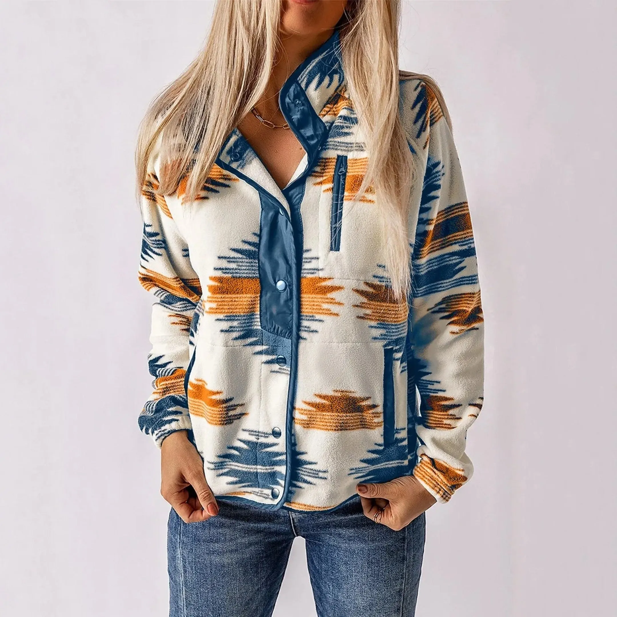 Women's Fleece Button-Up Jacket &ndash; Cosy Colour-Block Layering