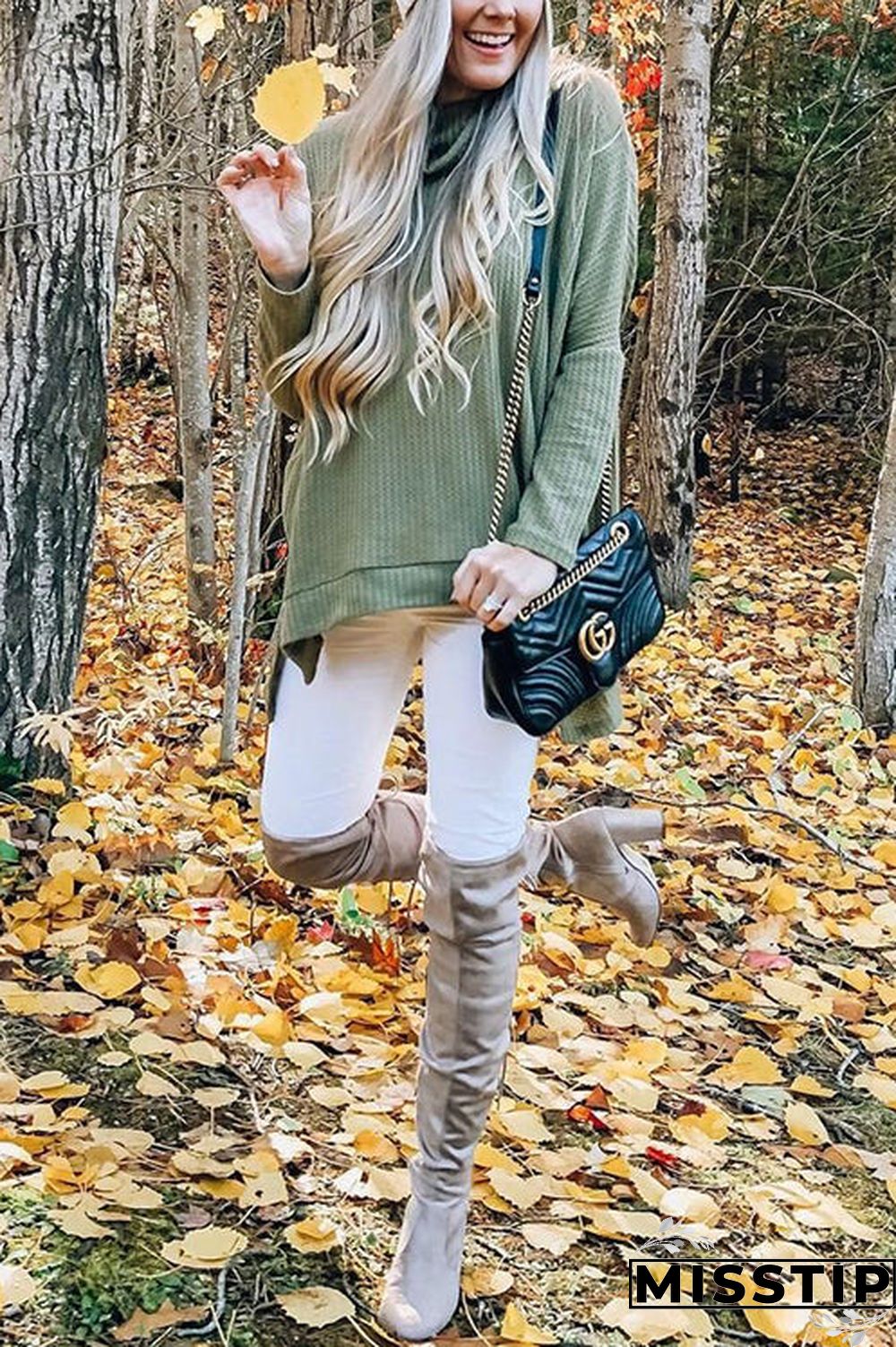 Cowl Neck Slit Sweater