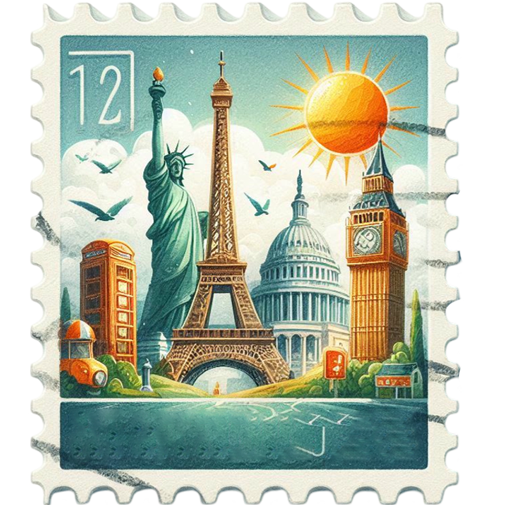 Famous Buildings With Stamp Feeling 30*30cm(canvas) full round drill diamond painting