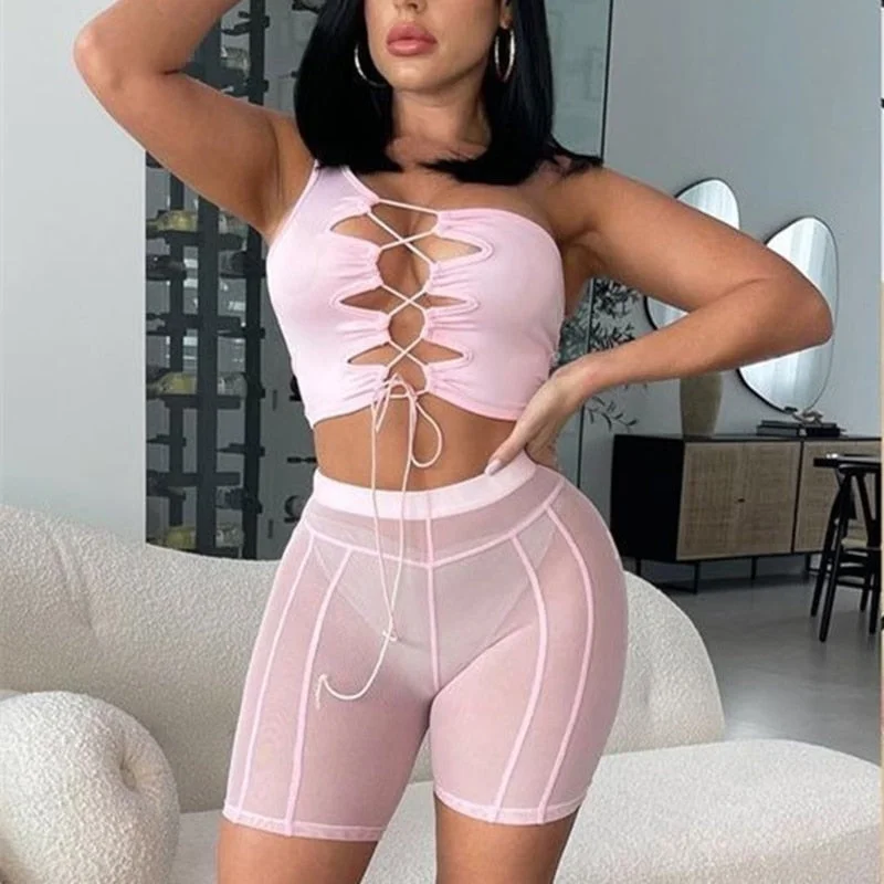 Hugcitar High Waist Mesh See Through Revealing Sexy Mini Shorts 2022 Spring Women Fashion Streetwear Beach Swiming Party Club