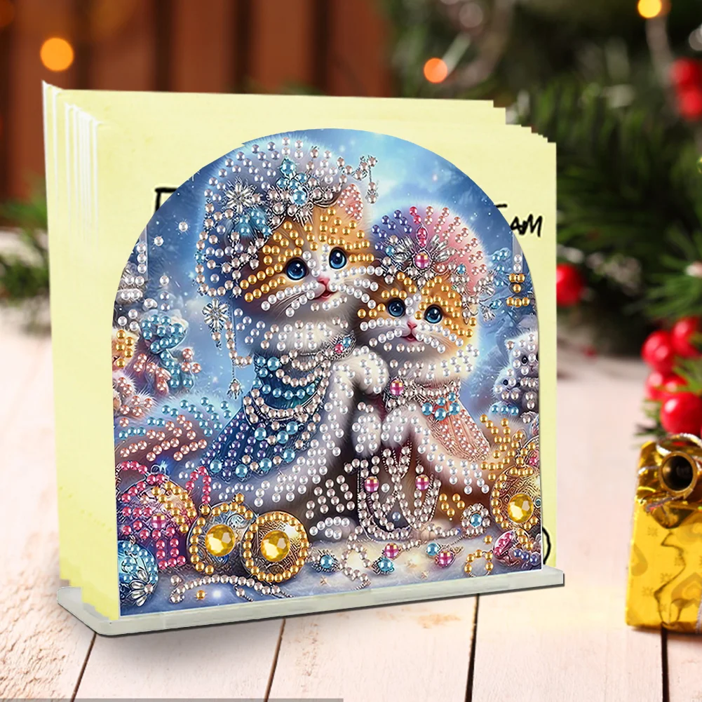 5D DIY Cat Acrylic Diamond Art Painting Napkin Holder Set