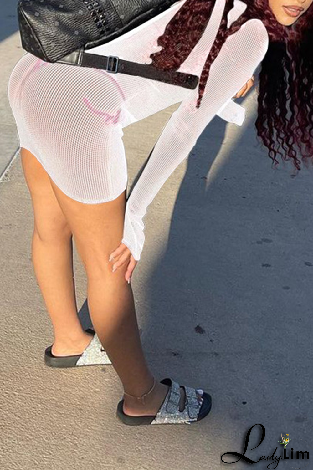 White Sexy Solid Mesh Halter Long Sleeve Three Pieces