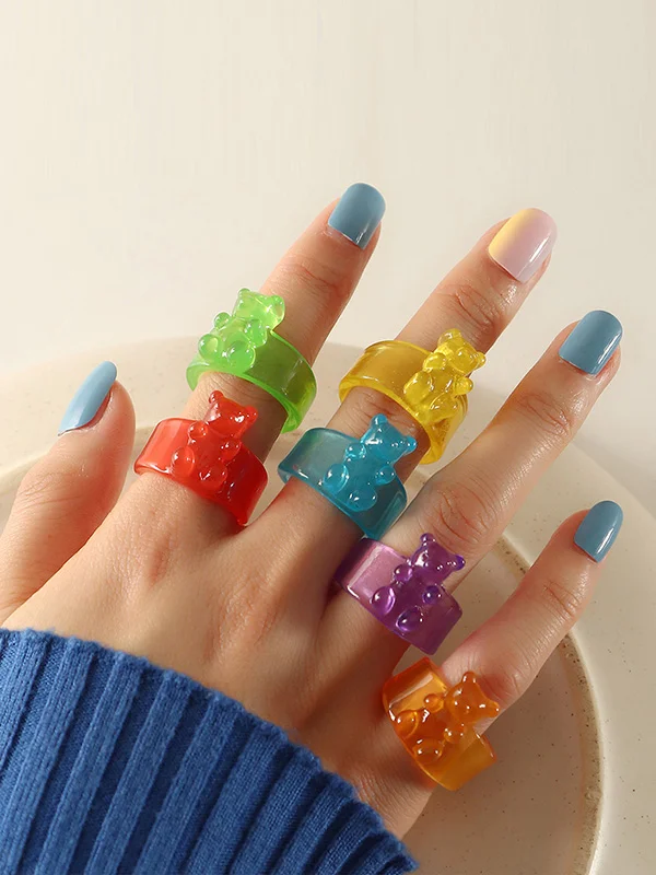 Stylish Selection Bear Shape Solid Color Rings Accessories