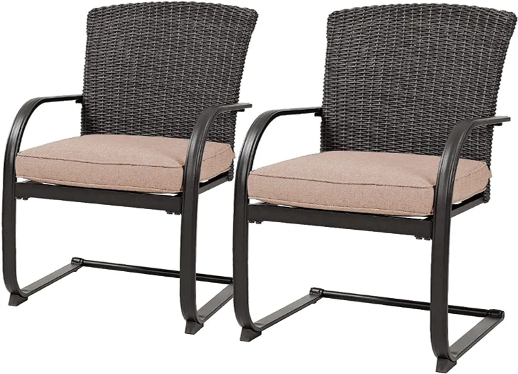 2 Pieces Dining Wicker Chair Set,Outdoor Dining Set,Steel Frame Rocking Chair with Cushion for Conversation for Yard,Garden,Backyard, Deck,Bistro