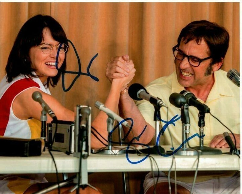 Steve carell & emma stone signed autographed battle of the sexes Photo Poster painting