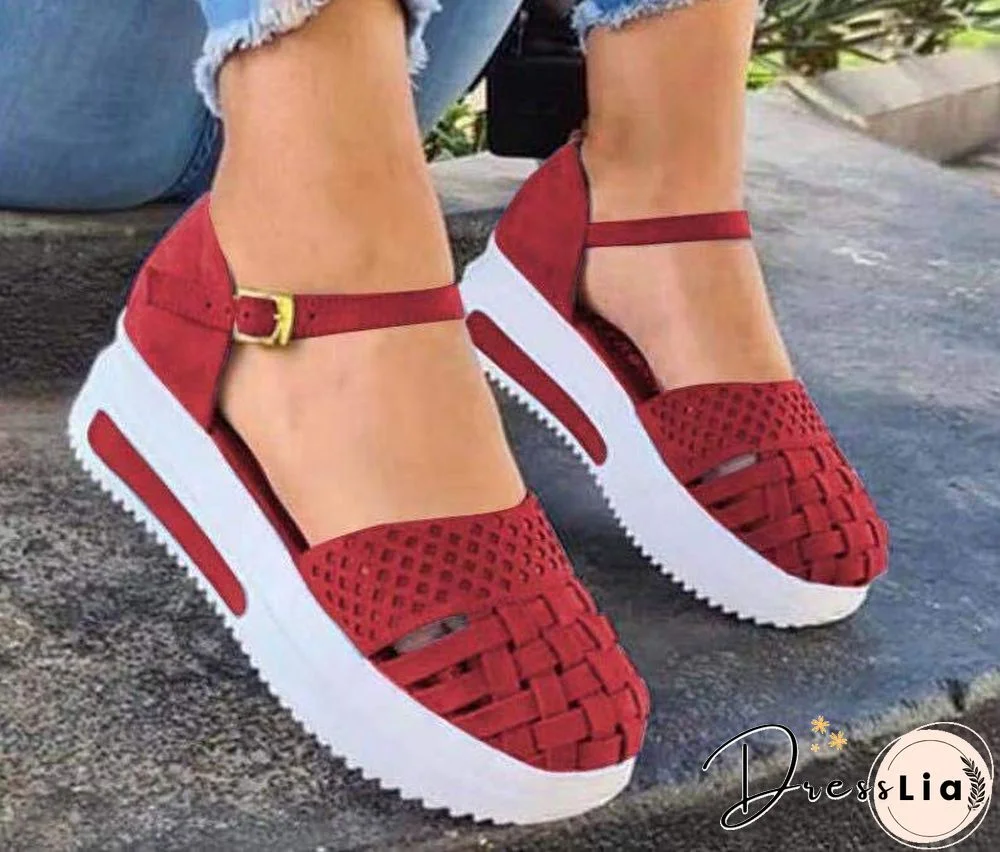 Pure Color Hollowed-Out Women Platform Sandal