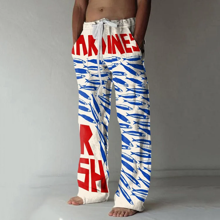 Men's Vintage Fish Art Print Casual Pants