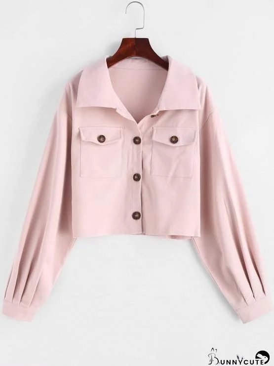 Flap Pockets Solid Cargo Shacket for Women