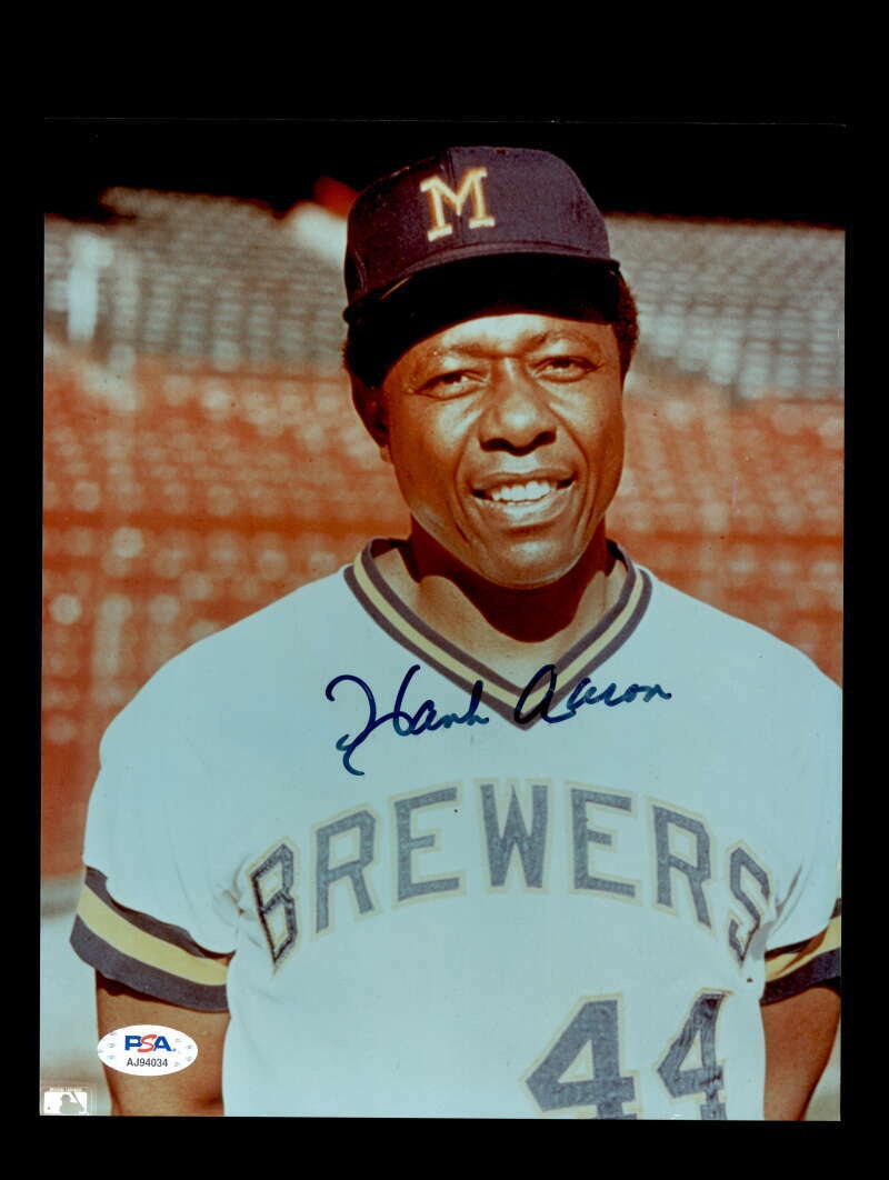 Hank Aaron PSA DNA Coa Signed 8x10 Photo Poster painting Braves Autograph