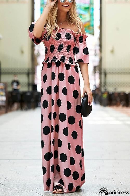 Dot Off Shouler Maxi Dress