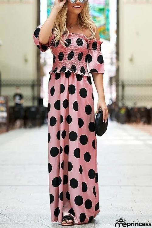 Dot Off Shouler Maxi Dress