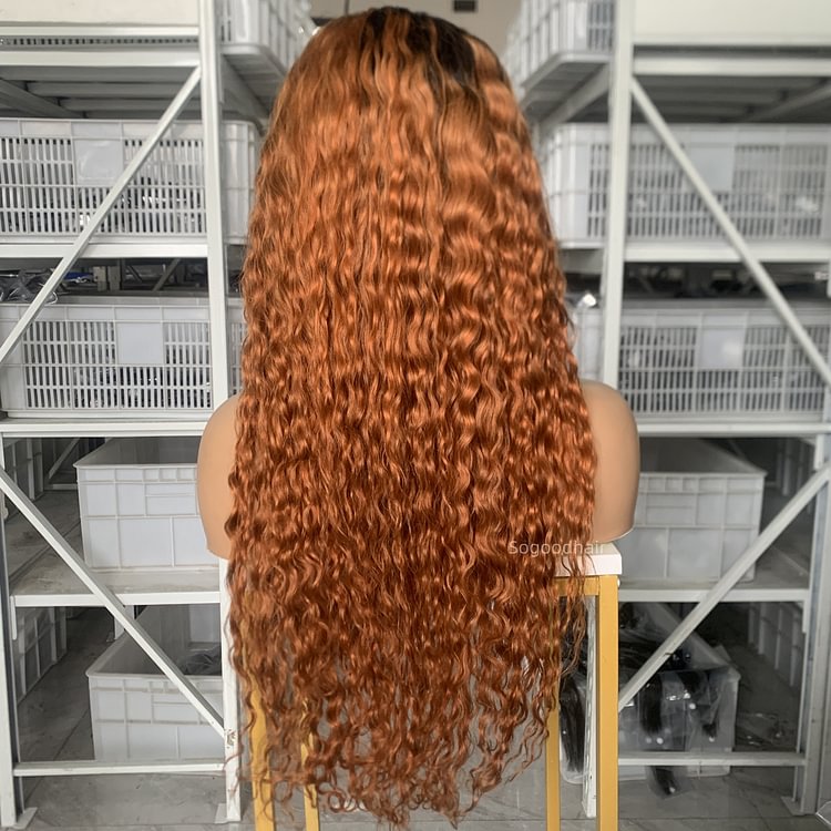 20" Black Roots Ombre Honey Butter Voluminous Wet Wave 200% Lace Frontal Wig