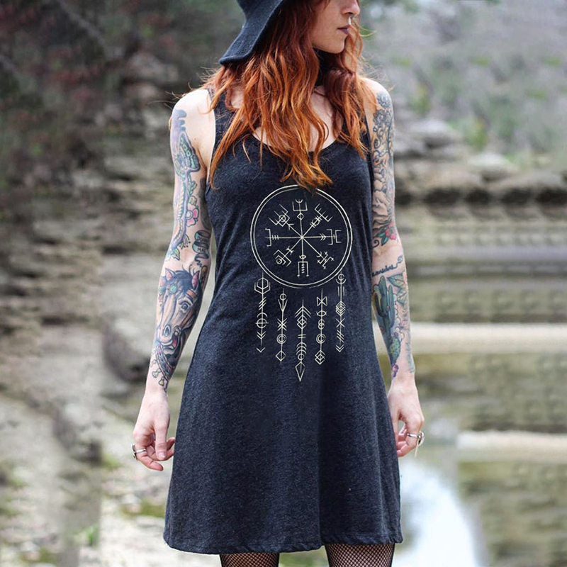 Viking Totem Eagle Print Suspender Dress elevenforest